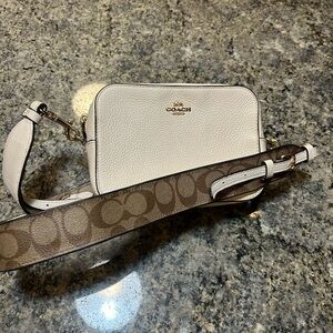 Coach Cream and Brown Signature Crossbody Bag